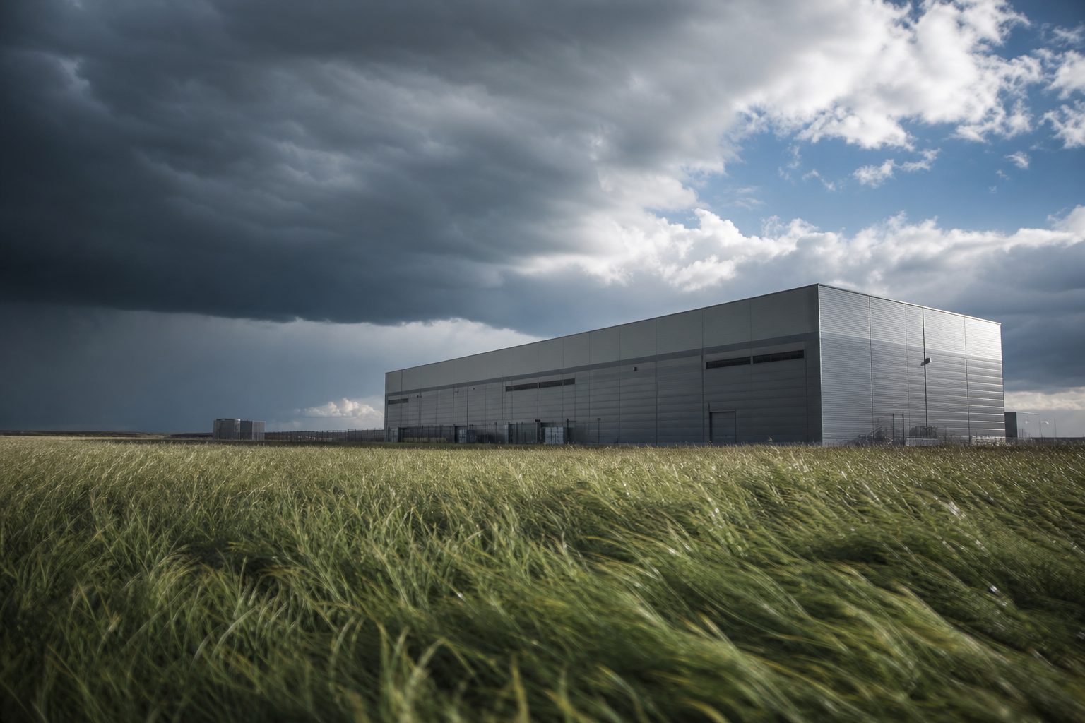 Logistics Building in Windy Open Field